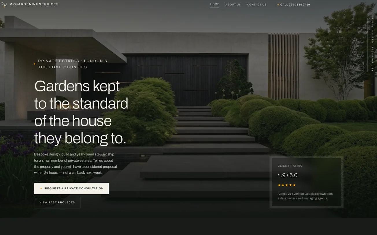 MyGardeningServices — private-estate landscaping website
